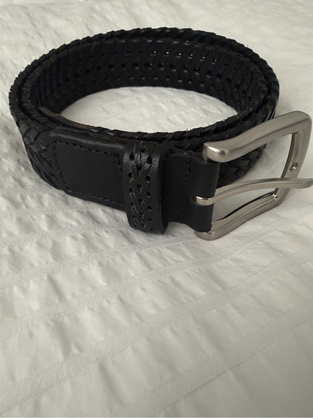 Brooks Brothers Black Leather Braided Belt Classic Silver Buckle size Mediumโ